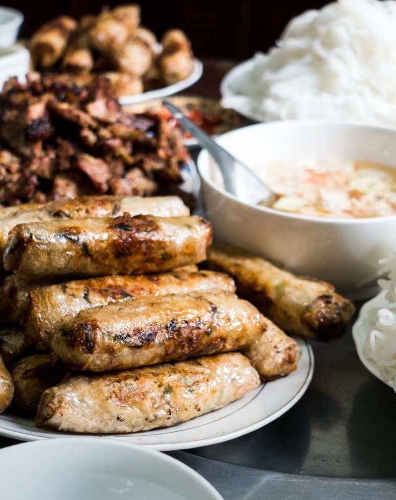 Vietnamese spring rolls on a table